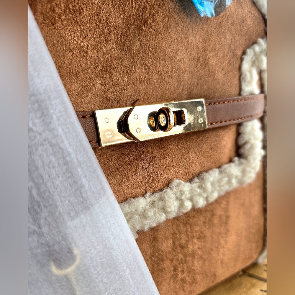 Badgley Mischka Vegan Leather Suede And Shearling Top Handle Cross Body Bag NWT - Picture 3 of 10